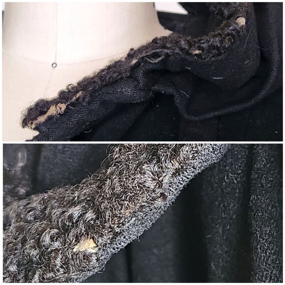 40s 50s Black WOOL Princess Coat w Large Collar Fit and Flare Wasp Waist Coat XS - Picture 10 of 10